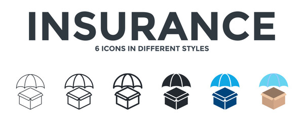 Insurance Icon In Different Style Vector Illustration. Designed In Thin Line, Regular Line, Bold Line, Glyph, Color Fill, And Flat Style Can Be Used For Web