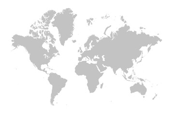 World map Grayscale, isolated on white background for website layouts, background, education, precise, customizable, Travel worldwide, map silhouette backdrop, earth geography, political, reports.