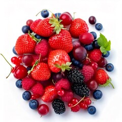 Obraz premium Fresh ripe forest berries creating colorful pattern on white background
