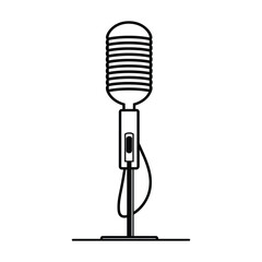A continuous line drawing of an open microphone icon, vector, outline, silhouette, illustration, isolated on white background