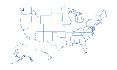 USA vector gray map isolated on white background. Editable and detailed map of the United States with outlined administrative divisions. Vector illustration.