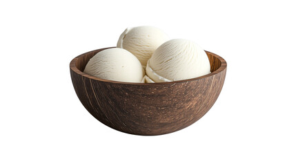 Three Scoops of Vanilla Ice Cream in a Coconut Bowl