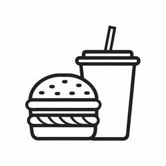 Cheeseburger and Soda Logo outline Vector.