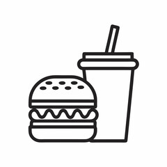 Cheeseburger and Soda Logo outline Vector.
