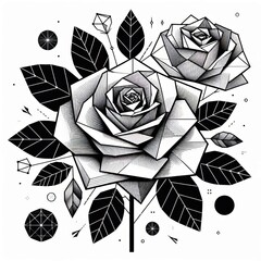 Rose illustrations simplified into geometric petals and leaves e
