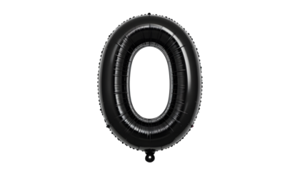 Black number zero foil balloon isolated on black background.