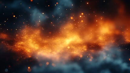 Obraz premium Fiery orange and blue sparks and smoke abstract