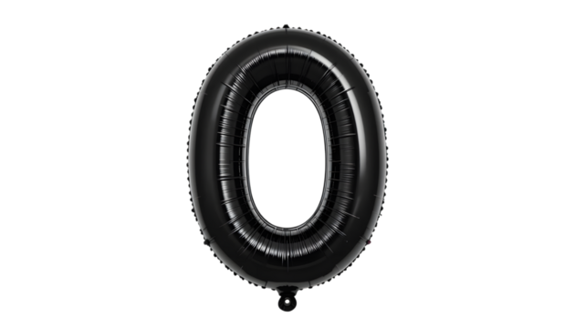 Black number zero foil balloon isolated on black background.