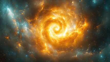Cosmic Spiral Nebula Glowing Orange and Teal