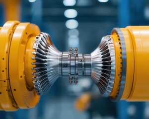 Fototapeta premium Hightech robotic arms assembling nextgen industrial turbines