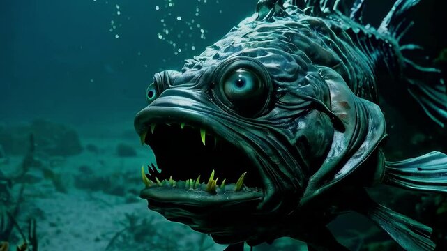 Ancient prehistoric fish. deep sea angler fish close up