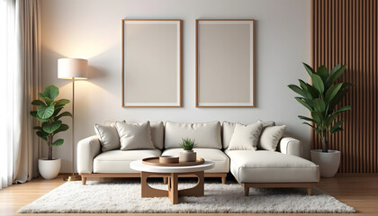 Fototapeta premium Elegant Neutral Living Room with Scandinavian Design