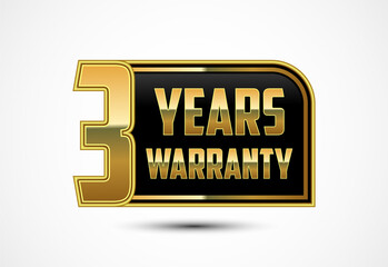 Luxury 3 years warranty label, badge, icon with gold and black color