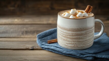 Cozy hot chocolate with marshmallows and cinnamon