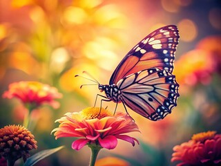Fototapeta premium Vintage Butterfly on Flower: Delicate Beauty in Nature's Embrace