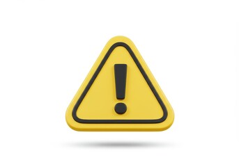 A 3D illustration of a yellow triangular warning icon with a bold black exclamation mark at its center