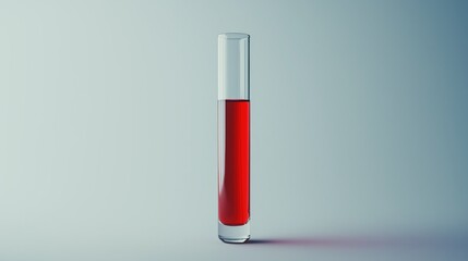Medical glass test tube with blood on a white background.