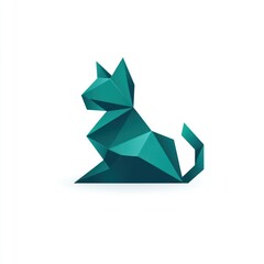 Obraz premium Teal origami cat graphic, flat design, modern art, stock photo, web use