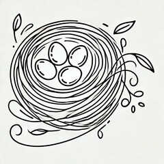 Line art bird nest A minimalist depiction of a bird nest with eg