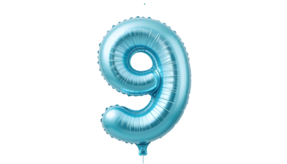 Light blue number nine foil balloon.