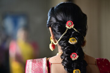 wedding women's braid hairstyle. indian wedding. hairs decorations. Hairs Finery, trappings