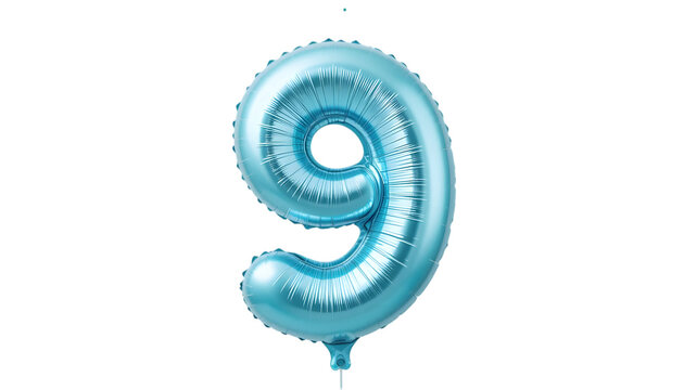 Light blue number nine foil balloon.