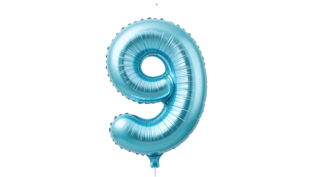 Light blue number nine foil balloon.