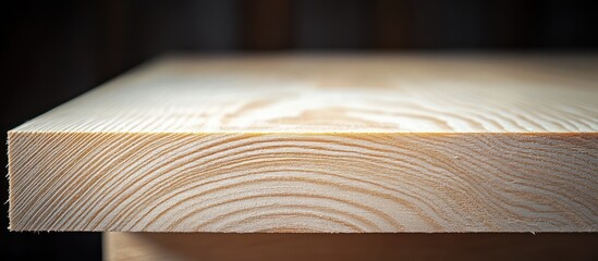 Close-up of polished wooden surface with grain details, showcased on a smooth tabletop with copy space for text insertion