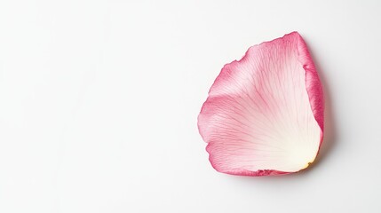 Pink lotus petal on white background with copy space for text placement