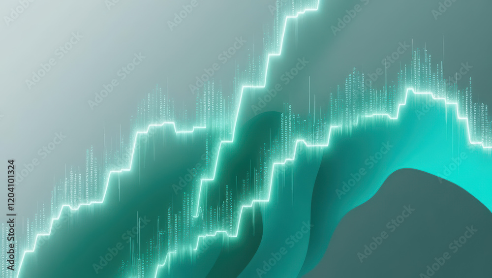 Poster gradient background with glowing fluctuating transaction logs creates dynamic visual