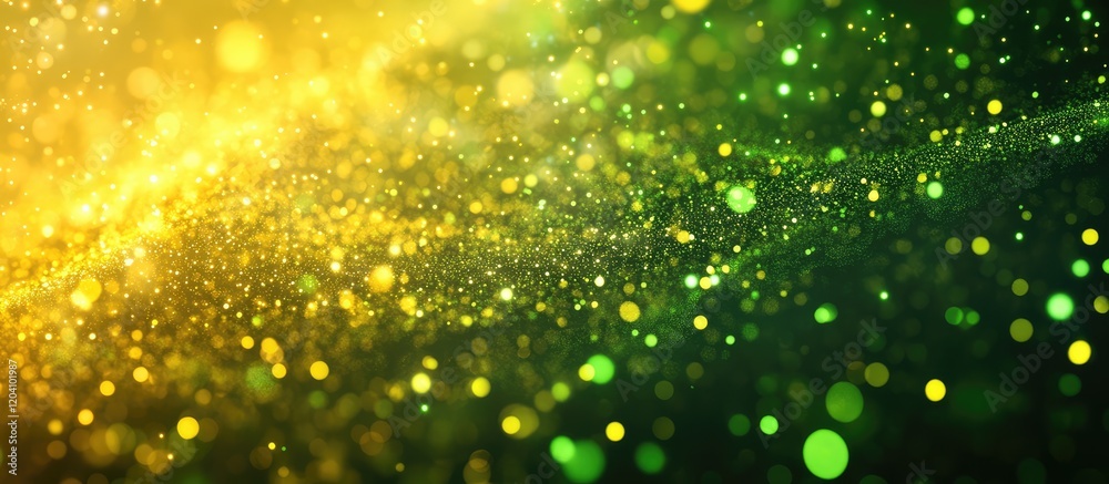 Aufkleber abstract background with golden and green bokeh lights sparkling effect with copy space for text