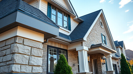 Obraz premium Luxury House Exterior: Modern Brick and Stone Architecture Design