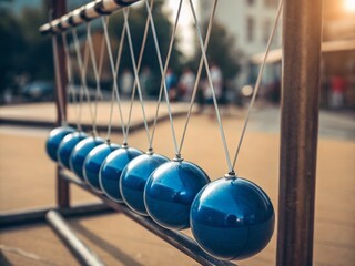 Vintage Newton's Cradle: Blue Shining Balls in Balance
