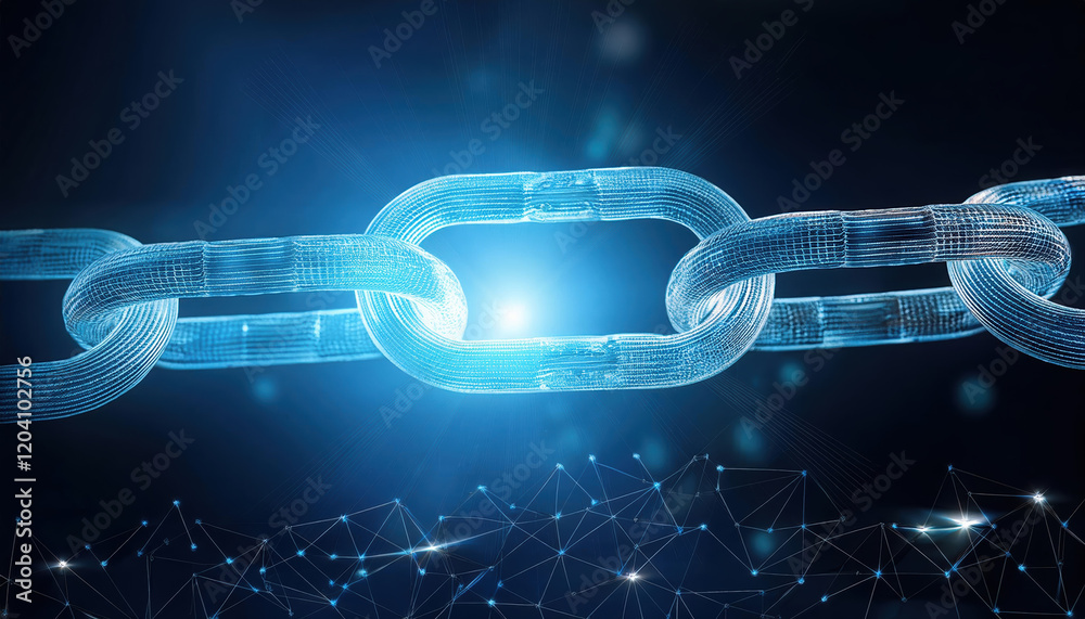 Poster glowing chain link representing security vulnerabilities and digital connections