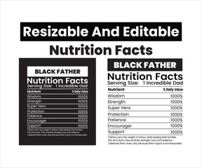Black father, nutrition facts label, supplement facts, nutrition facts, Happy Fathers day, black father nutrition facts With White background
