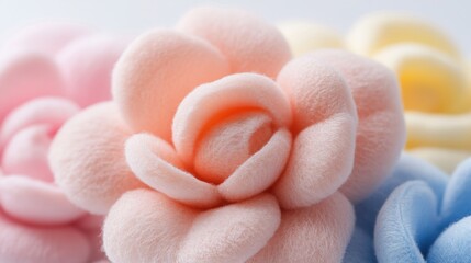 Plush Wax Begonia flowers in pastel colors, cute floral wallpaper, cotton fabric texture, delicate aesthetic effect