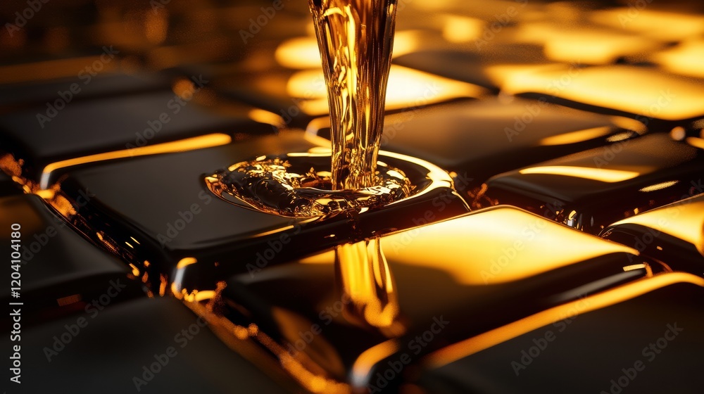 Leinwandbilder glimmering liquid gold flowing over shiny tiles in an artistic display showcasing texture and illumi