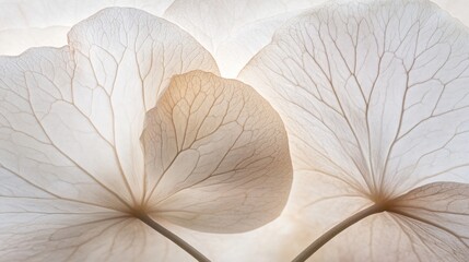 Backlit hydrangea petals, close-up, studio, floral texture, design