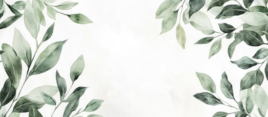 Green leafy border design with watercolor effect on a light background and ample copy space in the center for text insertion