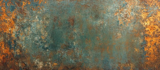 Textured abstract background with teal and orange hues featuring rust and corrosion patterns Copy Space