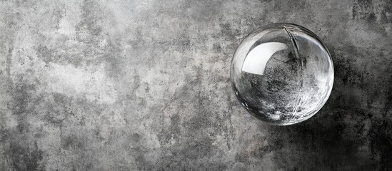 Transparent glass marble on textured gray background with Copy Space for text placement
