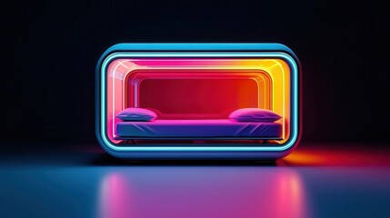 Side view of a hightech sleep capsule with touchscreen controls, glowing with customizable colors
