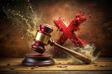 Vintage Photo: Gavel Crushing Red X - Censorship Fight for Digital Freedom