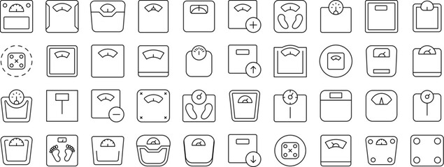 Bundle of Floor Scale Related Line Icons. Outline Signs for Graphic and Web Design, Apps, Adverts, Various Cards