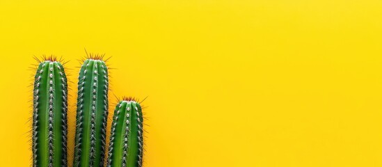 Naklejka premium Cacti on vibrant yellow background with copy space for text decoration and design elements
