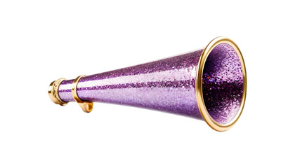 Purple glitter megaphone angled view.