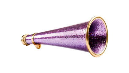 Purple glitter megaphone angled view.