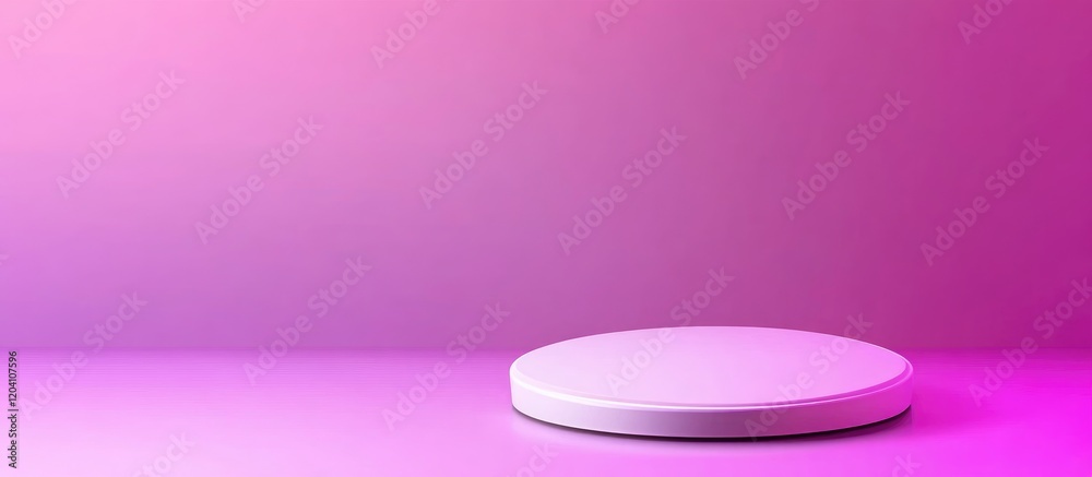 Poster minimalistic round display pedestal on a pink gradient background with ample copy space for product 