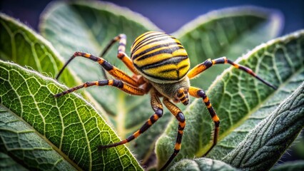 Fototapeta premium Vintage Photo: Wasp Spider on Sage Leaf - Macro Insect Photography