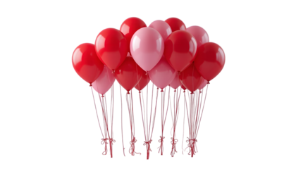 Red and pink balloons bunch, isolated on black background.